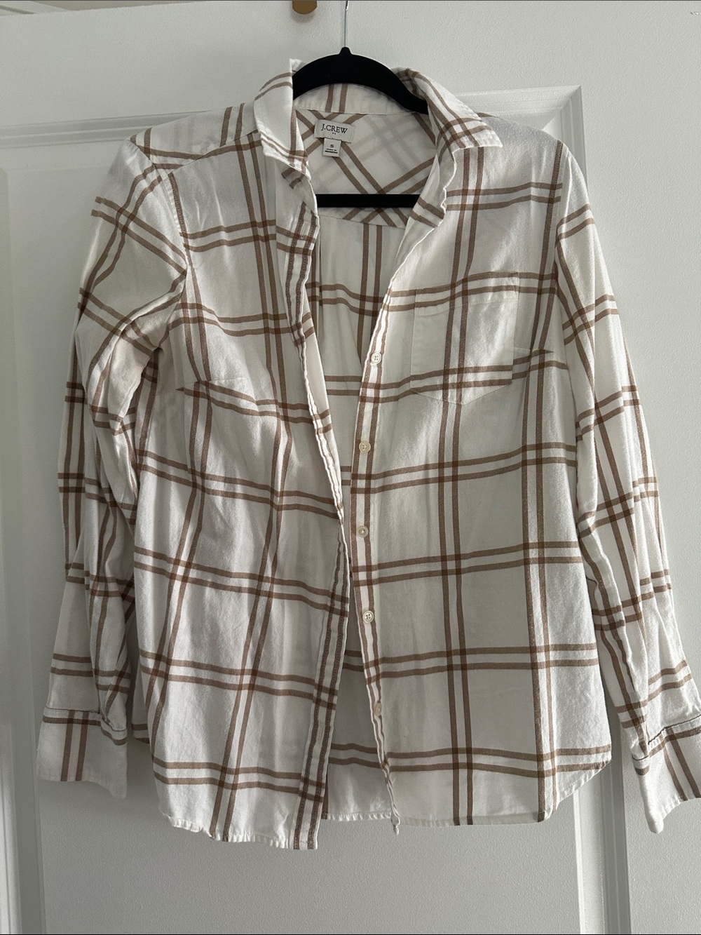 J. Crew 100% cotton Cream & Brown Plaid Button-Down Shirt